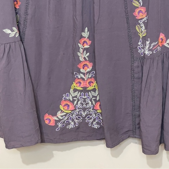 ALTAR’D STATE Embroidered Dress floral XS purple grey boho flounce sleeves - Picture 8 of 11